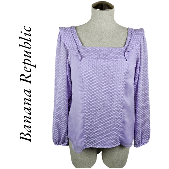 Banana Republic Factory Tops - Banana Republic Factory Square Neck Ruffle Clip Dot Blouse in Lilac Sea